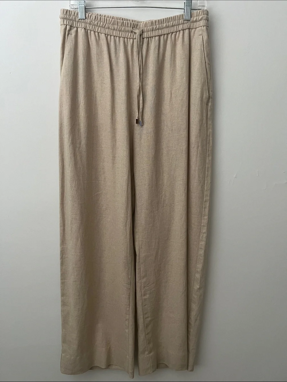 Zara Beige Straight-Leg Drawstring Pants